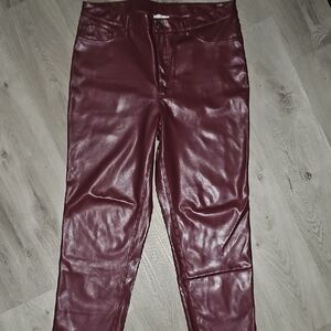 Joie Burgundy Faux Leather Straight Leg Pants